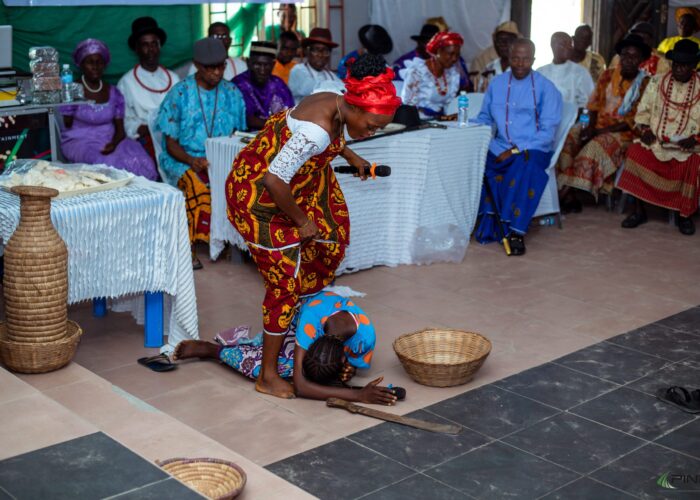 (A drama performance at the Arts and Culture event in Udu Community, Delta State.)